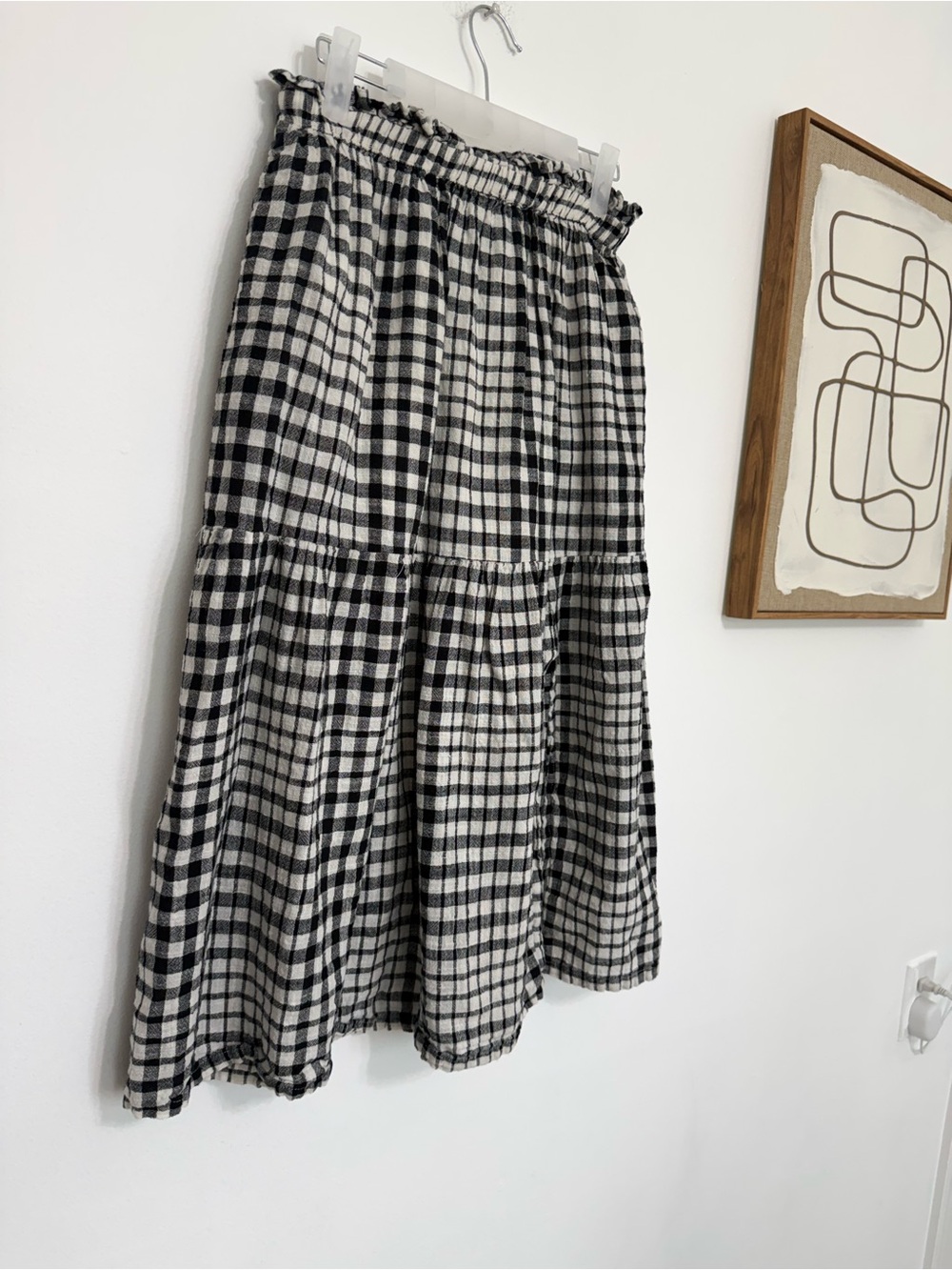 Corey Lynn Calter Black & White Gingham Tiered Midi Skirt